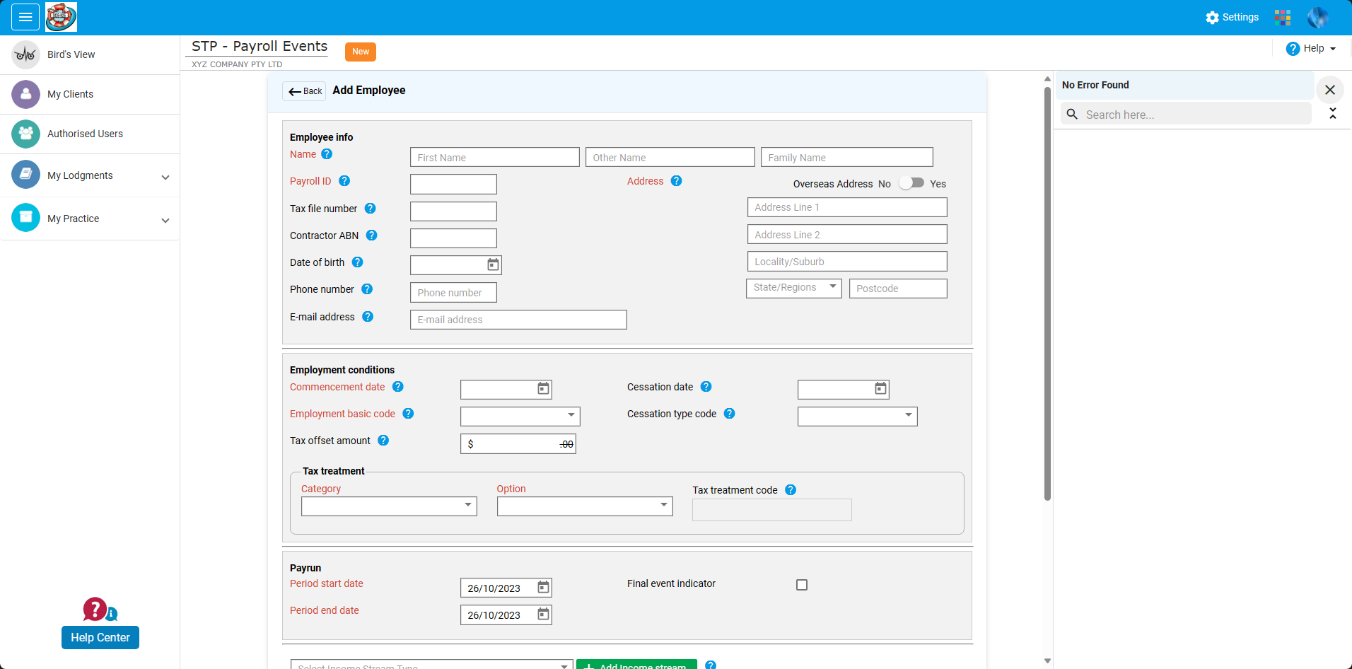 application screen