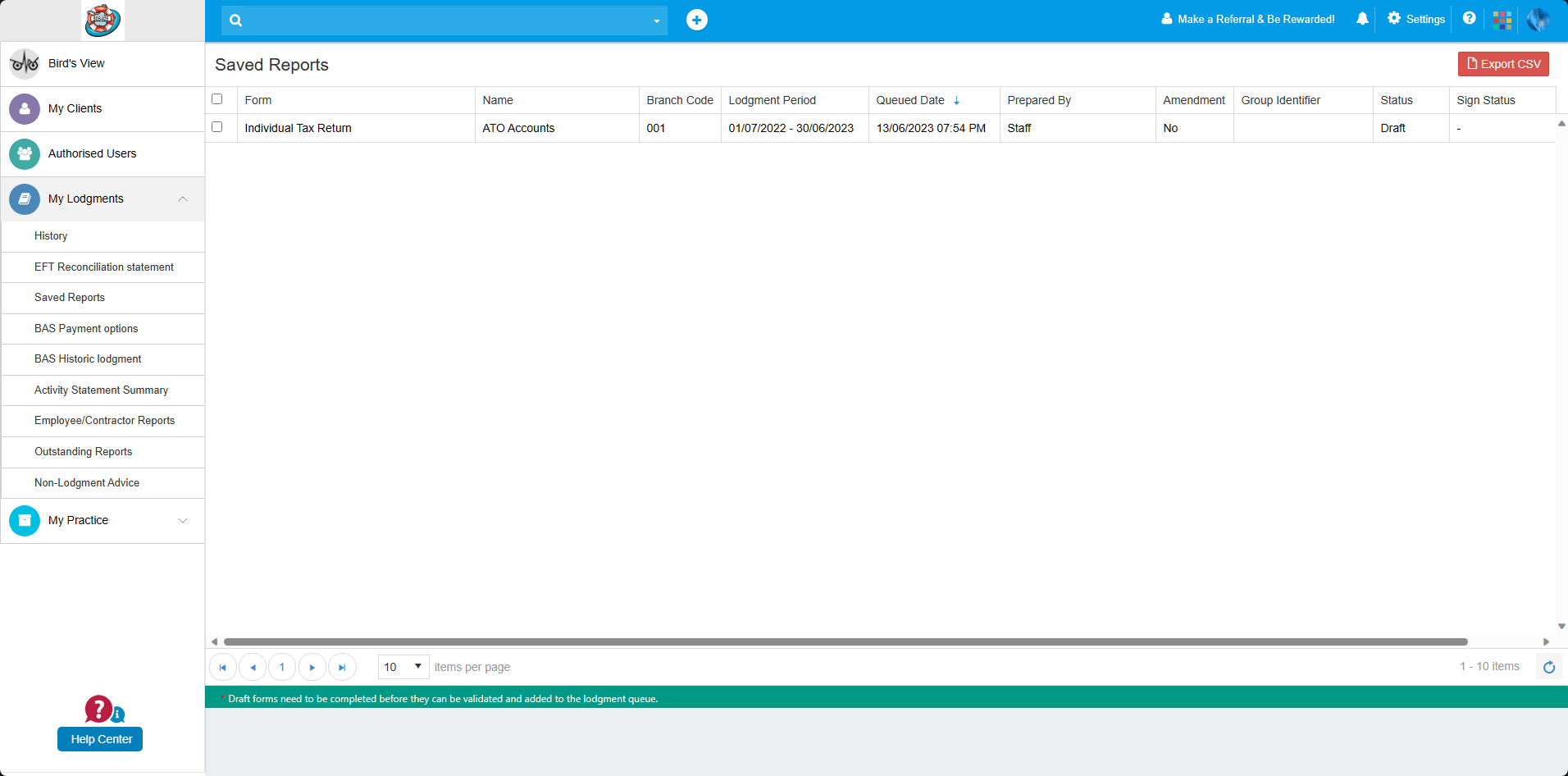 application screen