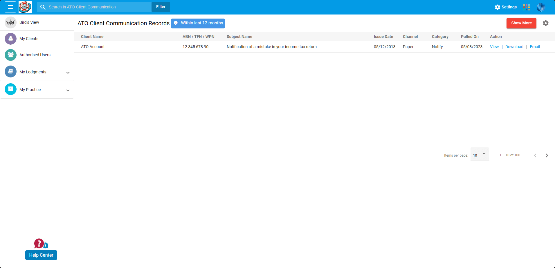 application screen